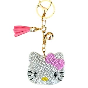 Hello Kitty Puffy  Crystal w/Pink Bow tassel Keychain Bag Charm